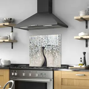 GCKG 3d illustration of flower background Tempered Glass Kitchen Backsplash, Stove Back Cover, Stove Splashback, Cutting Board, Kitchen Wall Decor