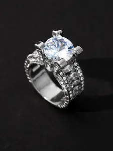 One Heart-shaped Claw-set Ring with Double-layer Band, Light Luxury Elegant Style, Secure Claw Setting No Snagging/Double-layer Band Slims Fingers, Suitable for Daily Wear/Couple Engagement, Fit for Women Pursuing Exquisiteness, Art Deco Engagement Ring