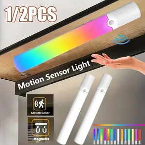 1/2pcs 30cm/11.81inch USB rechargeable induction light, RGB long strip night light, LED cabinet light, colorful lights, suitable for multi scene use in corridors, stairs, study rooms, living rooms, and atmosphere decoration lights, Modern Mood Lighting