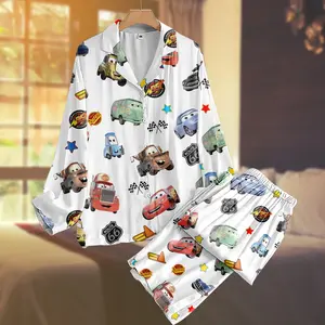 Funny Mccquen Cartoon Long Pajamas Set, Racing Cars Challenge Collection Art Loungewear, Gift For Speed Lovers, Merch Comfy Sleepwear | 201225.R2315.ID00