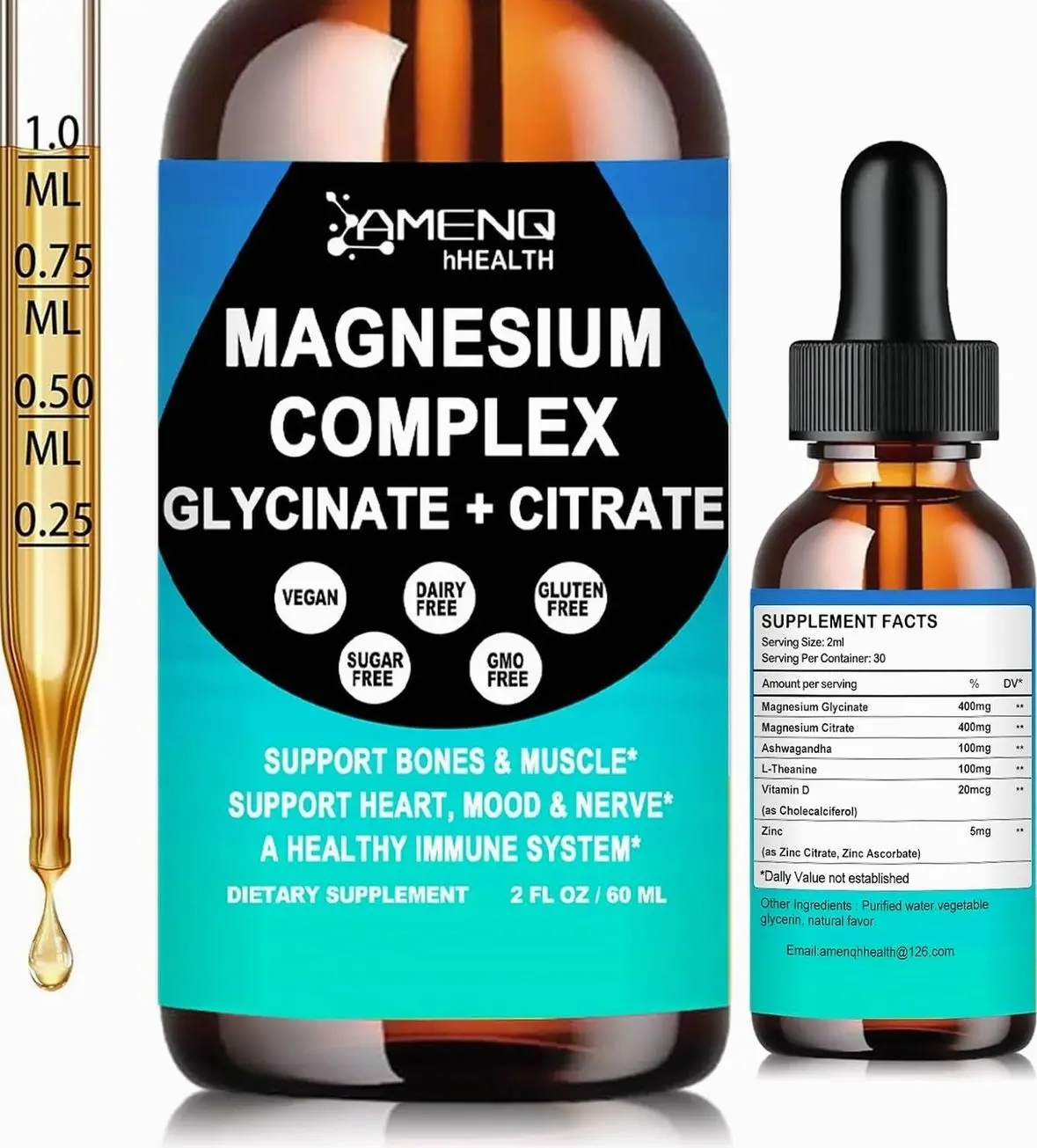 Magnesium Complex 400mg Liquid Drops | Glycinate & Citrate | Ashwagandha & L-Theanine | Sleep & Muscle Support | Non-GMO