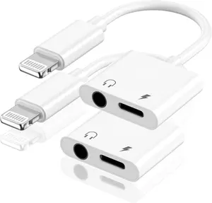 2 Pack [Apple MFi Certified] Lighting to 3.5 mm Headphone Jack Adapter, 2 in 1 iPhone Headphone 3.5mm Aux Audio + Charger Cable Splitter Adapter Dongle Compatible for iPhone 14 13 12 11 XS XR X 8 7 6
