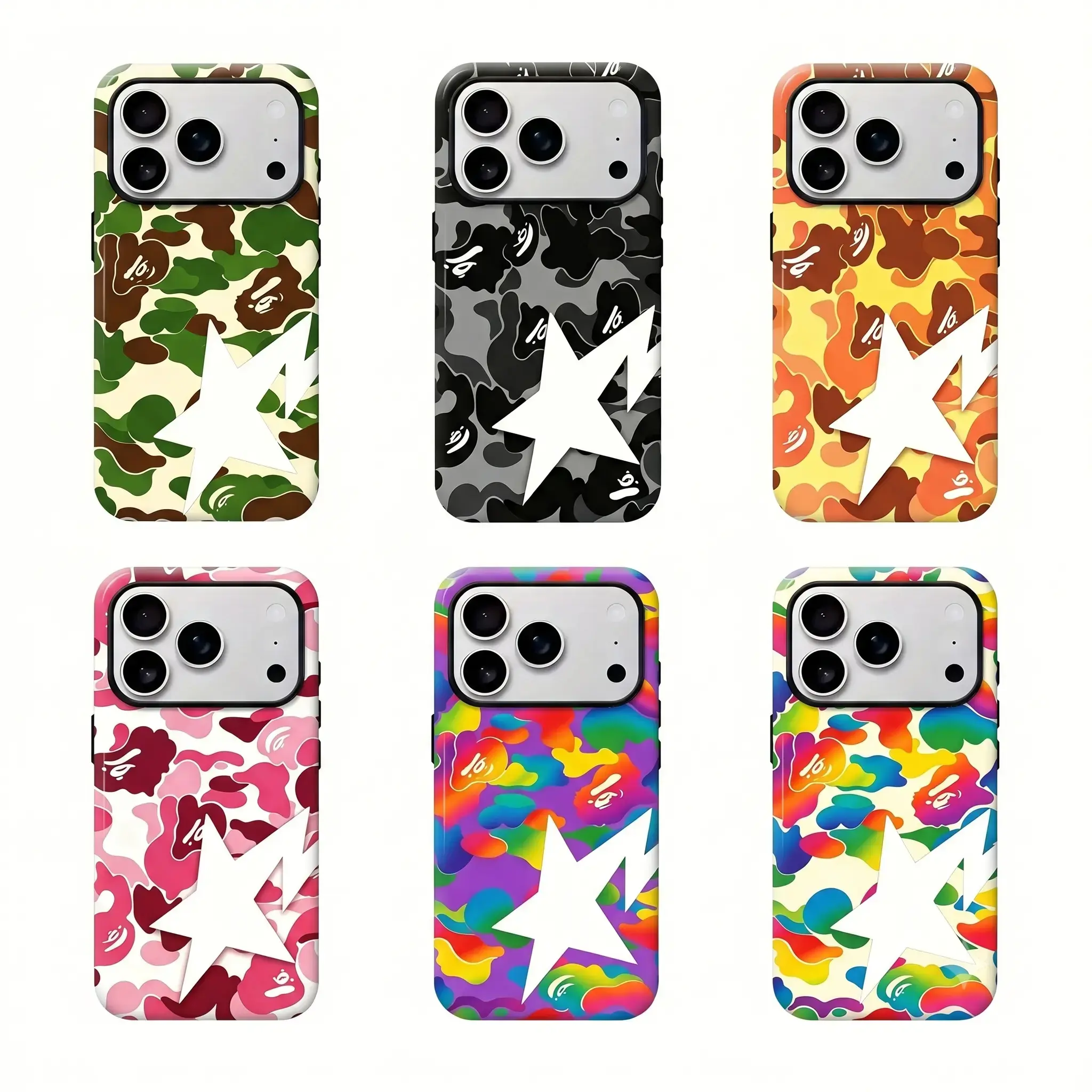 Bape Protective Camo Streetwear Protective Touch Phone Case Suitable for iPhone 17-11 Pro Max/Plus and Samsung Galaxy S23-25