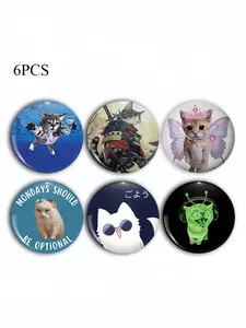 Cute Cat Brooch Pin Badge, Unique Fashion Accessory, Round Plastic DIY Button, Unisex Decorative Pins for Jeans, T-Shirts, Backpacks, Hats