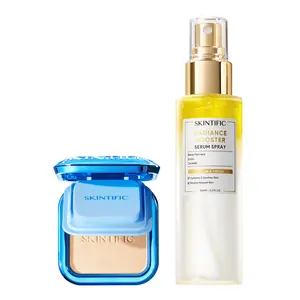 SKINTIFIC 2PCS Perfect Base & Set Combo - Radiance Booster Serum Spray + TWC Ultra Cover Powder Foundation for Oily & Combo Skin Stay All-Day Matte & Glow Oil-Control