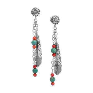 American West Sterling Multi-Gemstone Feather D angle Earrings
