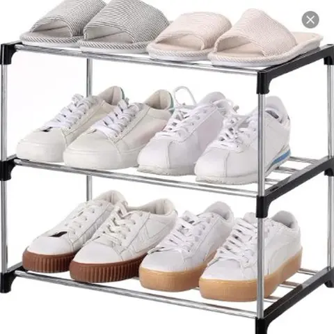 3-Tier Plastic Vertical Shoe Organization Rack - Compact, Adjustable Floor-Standing Organizer Stand Shoe Storage, Stackable Bins Space Saver for Entryway, Dorm Room, Closet High Heels, Assembly Required