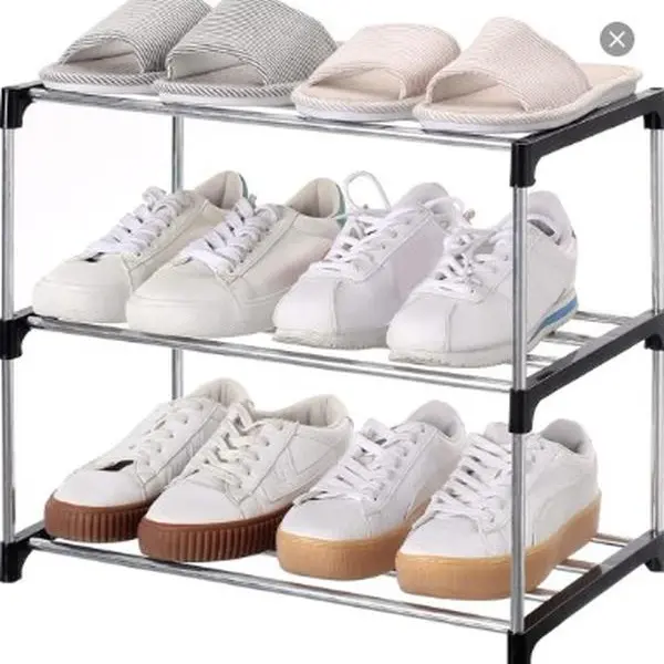 3-Tier Plastic Vertical Shoe Organization Rack - Compact, Adjustable Floor-Standing Organizer Stand Shoe Storage, Stackable Bins Space Saver for Entryway, Dorm Room, Closet High Heels, Assembly Required