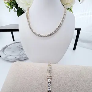 (C55) Diamond Tennis Necklace and Bracelet Set for Women Elegant Rhinestone Jewelry Gift