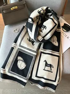 Women's Elegant Fall Winter Blanket Scarf, Animal Print Faux Fur Fringe Trim Shawl, Warm Tassel Design, Versatile Fashion Accessory