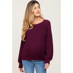 Plum Popcorn Knit Raglan Maternity Sweater