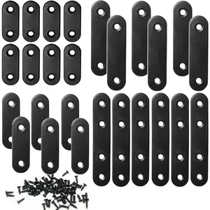 26 Sets Stainless Steel Flat Plate Straight Bracket Flat Brace, 36mm/46mm/56mm/76mm Wood Brackets Mending Repair Plate Brace