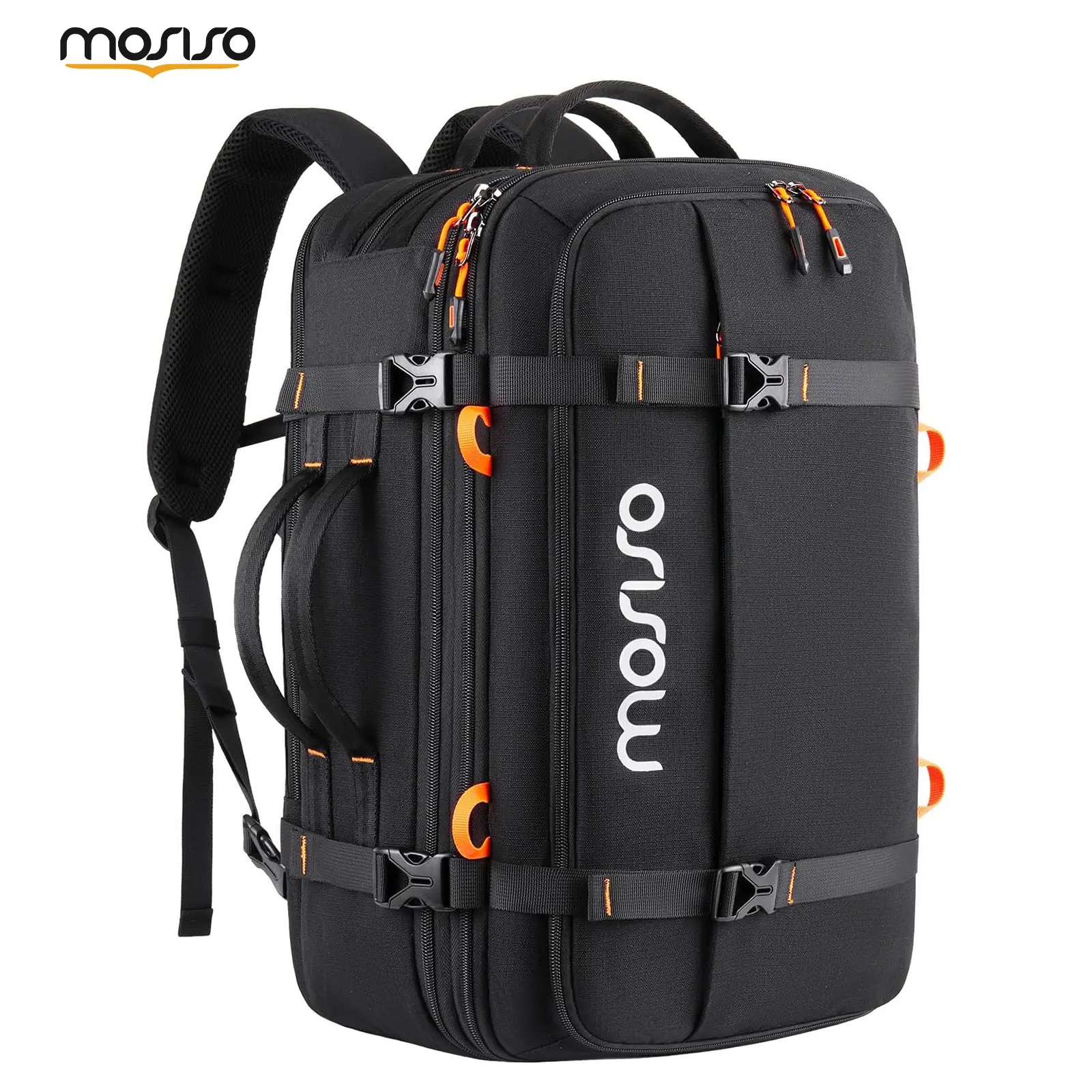 MOSISO 40L Travel Backpack for Men, Convertible Carry On Rucksack Duffel Bag with USB Port, Fits up to 17.3 Inch Laptop, Large Multi-Compartment Weekender Backpack with Compression Straps for Business Travel