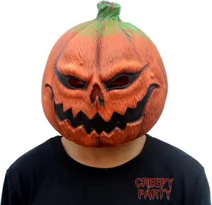 CreepyParty Deluxe Novelty Halloween Costume Party Props Latex Pumpkin Head Mask (Pumpkin)