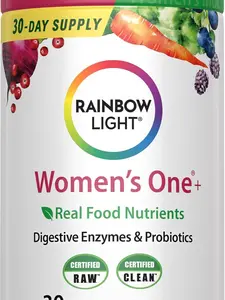Rainbow Light Womens Multivitamin One + | 30 Caplets | Real Food Nutrients, Digestive Enzymes & Probiotics