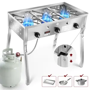 ARC 3 Burner Propane Gas Stove, 225,000BTU Portable Outdoor Stove with Detachable Legs Stand for Camping, 0-20 PSI Regulator, Camping Burner Stove for Backyard Cooking, BBQ, Baking and Turkey Frying