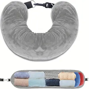 U-shaped Travel Pillow, Portable Inflatable Pillow with Storage Bag, Multifunctional Inflatable Pillow for Travel, Camping, Hiking