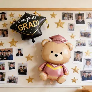 2/4pcs Graduation Bear Balloons, Grad Foil Balloon, Party Atmosphere Decorations, Indoor Outdoor Placement, Graduation Season Theme, Ceremony Accessories, Balloon Decorations Kit