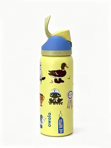 Owala 32oz kids' water bottle - insulated kids' water bottle, with a straw and a handle, leak-proof and durable | perfect for school, sports, lunch, travel, and camping, adorable animal patterns cups kids fathersdaygift movie lover gift pepper