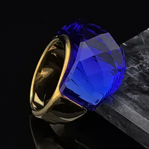 Golden-Plated Stainless Steel Finger Ring, Blue  Color - A Heartwarming Gift for Mom or Girlfriend, Symbolizing Elegance. Perfect for Casual Attire, Enhancing the Ambiance of Dates and Gatherings. Stylish Wide Band Ring, an Ideal Birthday Present Elegant