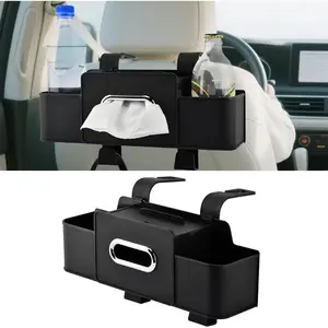 Car Back Seat Organizer with Tissue Box, Multifunctional Car Seat Storage with Hook, Holds Phone, Drinks, Handbag – Compatible with Most Vehicles (Black)
