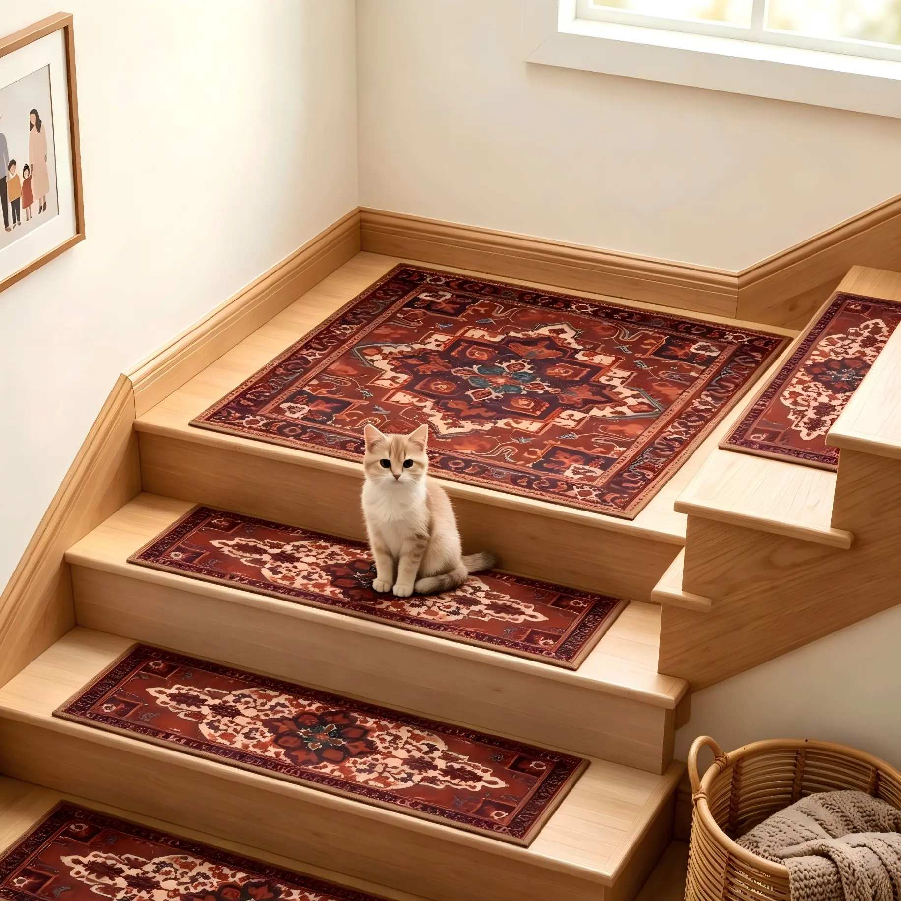 Non Slip Stair Treads for Wooden Steps 9"x30"/30"x30", Brown | Boho Printed Indoor Adhesive Edging Stair Rugs for Kids, Elders & Pets, Residue-Free Machine Washable Carpet Runner Mats deskmakeover