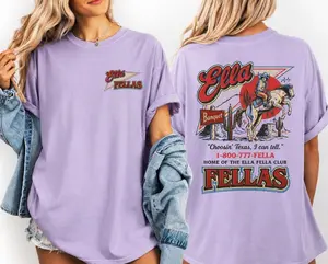 Women's Ella's Fellas Club Cotton T-Shirt, Retro Vintage Western Printed Tee - Everyday Casual Rodeo Music Fan Whiskey Graphic Top (2026)