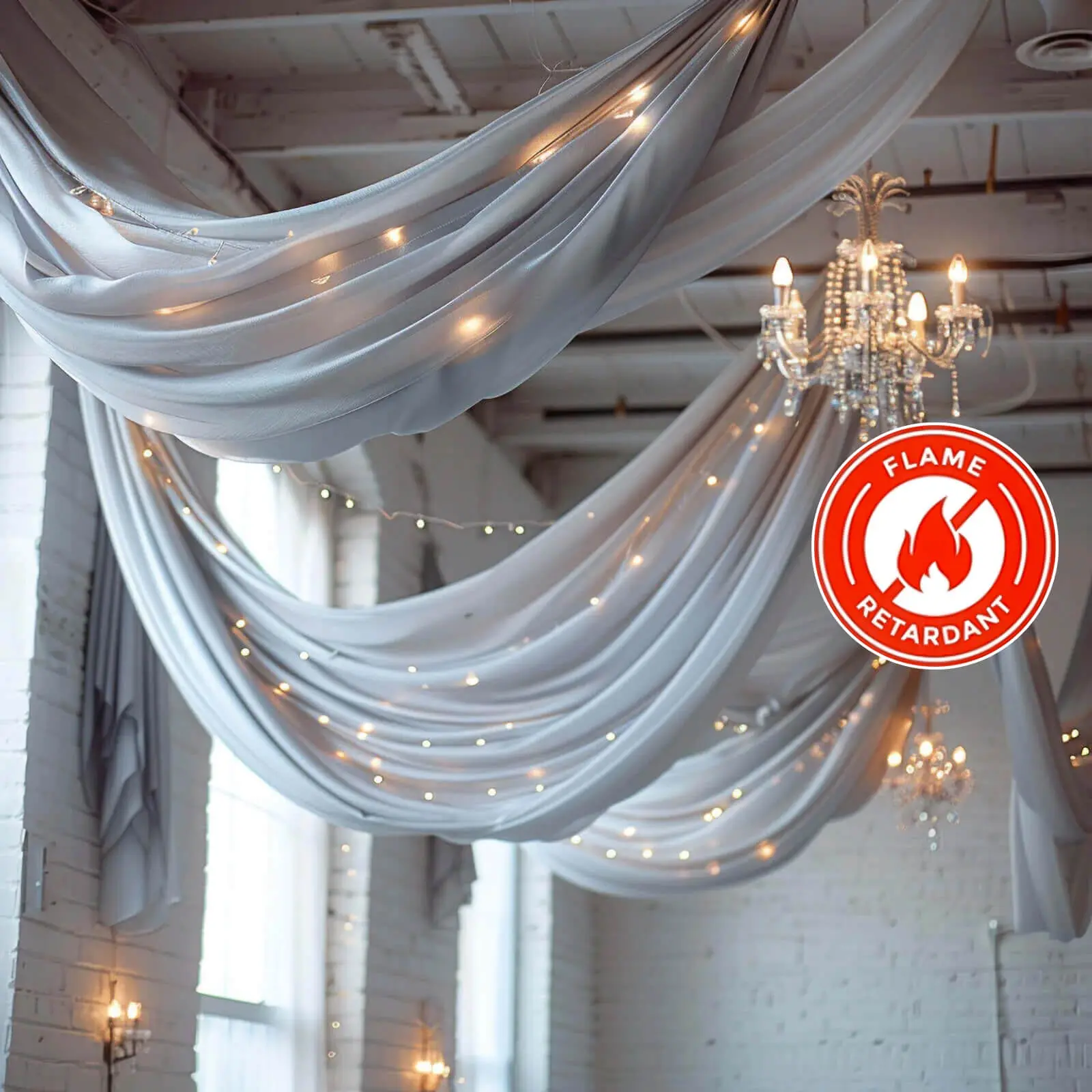 5ftx32ft Silver Chiffon Curtain Single Panel - Durable, Flame-Resistant Rod Pocket Drapery for Home, Party Decor, Graduation Decoration, Wedding Party Backdrop, Wedding Venue