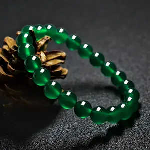Classic Natural Green Agate and Emerald Crystal Handcrafted Bracelet