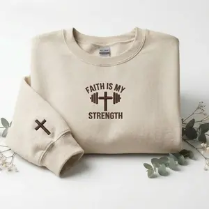 Faith Is My Strength Embroidered Sweatshirt, Motivational Fitness Hoodie, Workout Gym Sweater, Christian Gym Shirt,