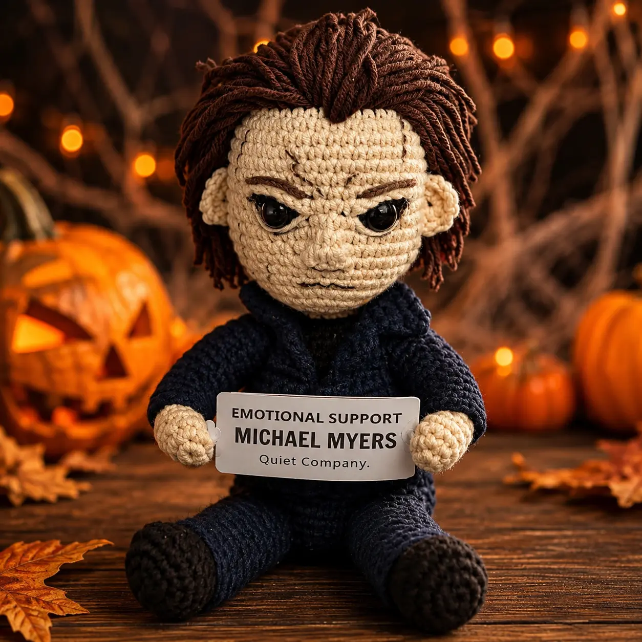 Michael Myers Emotional Support Crochet Doll, Handmade Horror Plush, Spooky Halloween Desk Decor, Horror Fan Gift, Creepy Cute Collectible, Trending 2026–2027