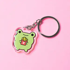 Cute Frog Acrylic Keychain – Kawaii Frog & Fries Charm, Adorable Animal Keyring, Fun Bag Charm Gift