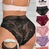 【Plus Size】 Plain Contrast Lace Knicker, Lace Trim Panty, Women's Plus Size Basic Natural Waist Panties Set, Plus Lady Underwear for All Seasons, Lace Fitted Panty, Intimates Panties