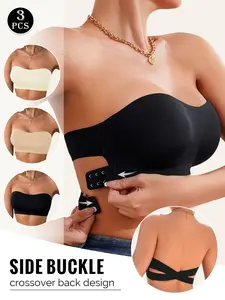 Women's Backless Lace-Up Bralette, Adjustable Straps, Medium Support, Plain Design, Breathable Material, Casual Style, Fit, All Seasons，1    Pack/ 3 Pack/5 Pack.