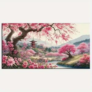 DIY 1pc 80x40cm Japanese Sakura Tree Landscape 5D Diamond Painting Cherry Blossom Landscape Embroidery Design Full Diamond Embroidery Mosaic Cross Stitch Kits