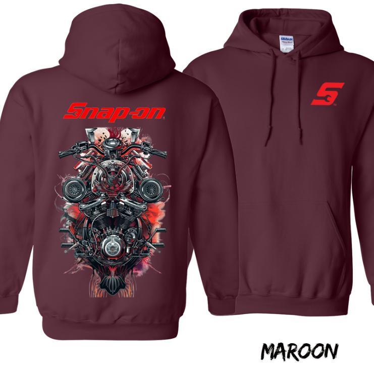 Snap-on Motorcycle Engine Graphic Hoodie - 2- Sided Bold Design, Ultra-Durable - Comfortable Workwear for Men And Women, Ideal for Mechanics - Motor Enthusiasts Menswear Sweatshirts Long Sleeve