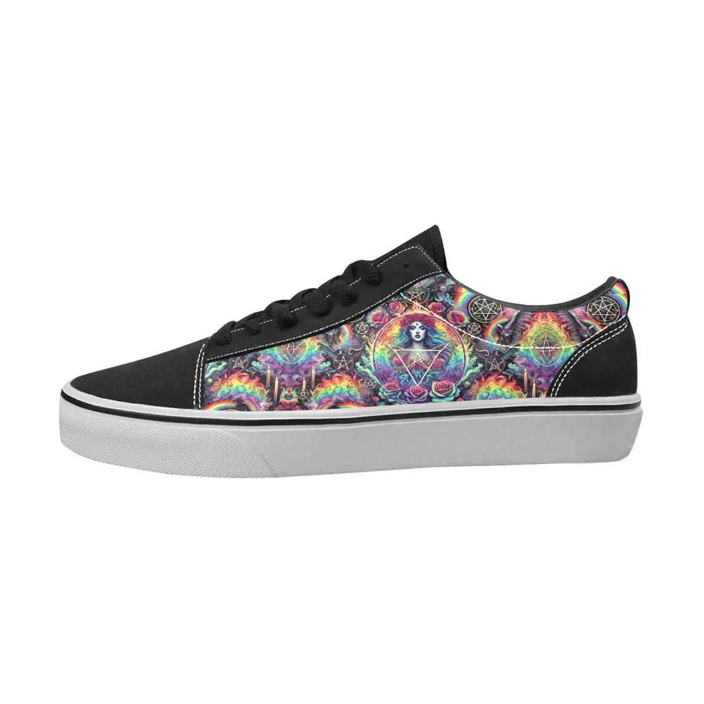 Trendy Trippy Everyday Rainbow Occult Gothic Witch Goddess Casual Women's Lace-Up Canvas Shoes Print 2