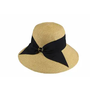 Equestrian Accent Fine Paper Braid Bucket Lampshade Hat Natural/Black #H8233