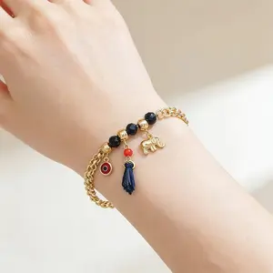 2026 Bohemian Evil Eye Lucky Elephant Charm Bracelet with Black Beads, Perfect for Casual & Party Wear, Ideal Gift for Best Friends