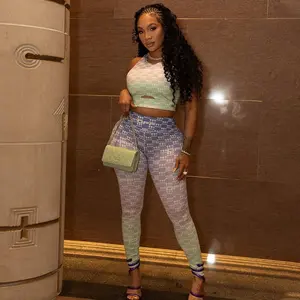 Fitted Printed Pants Suit with Camisole Top and Skinny Pants Two-piece Set