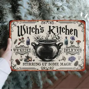 Vintage Witch Kitchen Metal Tin Sign Wall Hanging Iron Art For Home Decor Witchcraft Theme Perfect For Halloween And Various Locations