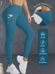 Women's High Waist Tight-Fit Yoga Pants with Pockets, Sporty Style Gym & Casual Wear, All-Season Stretch Fitness Apparel, High Waisted Leggings