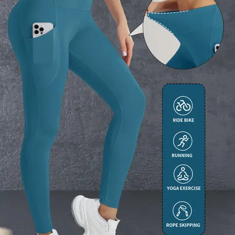 Women's High Waist Tight-Fit Yoga Pants with Pockets, Sporty Style Gym & Casual Wear, All-Season Stretch Fitness Apparel, Activewear, Workout Clothes for Women