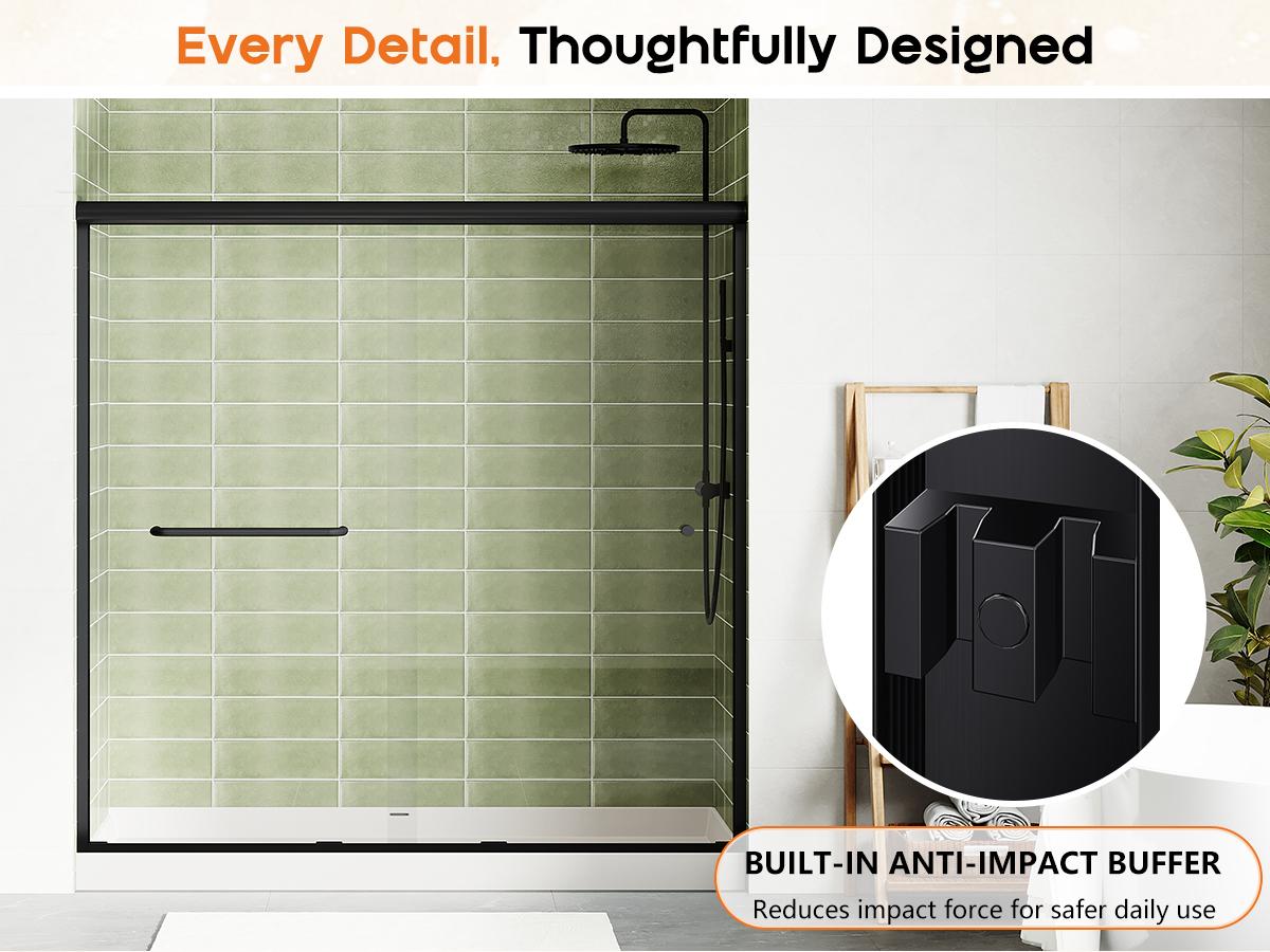 AMERLIFE 3 Size Semi-Frameless Walk-in Shower Door, 4" Adjustable Design, 1/4inch Thick Tempered Glass, Matte Black Aluminum Alloy Frame, Modern Bathroom Shower Sliding Door[tiktokshopbacktoschool][SohoChic]