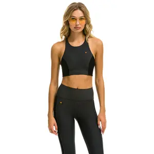 COLOR BLOCK RACER SPORTS BRA - TITANIUM