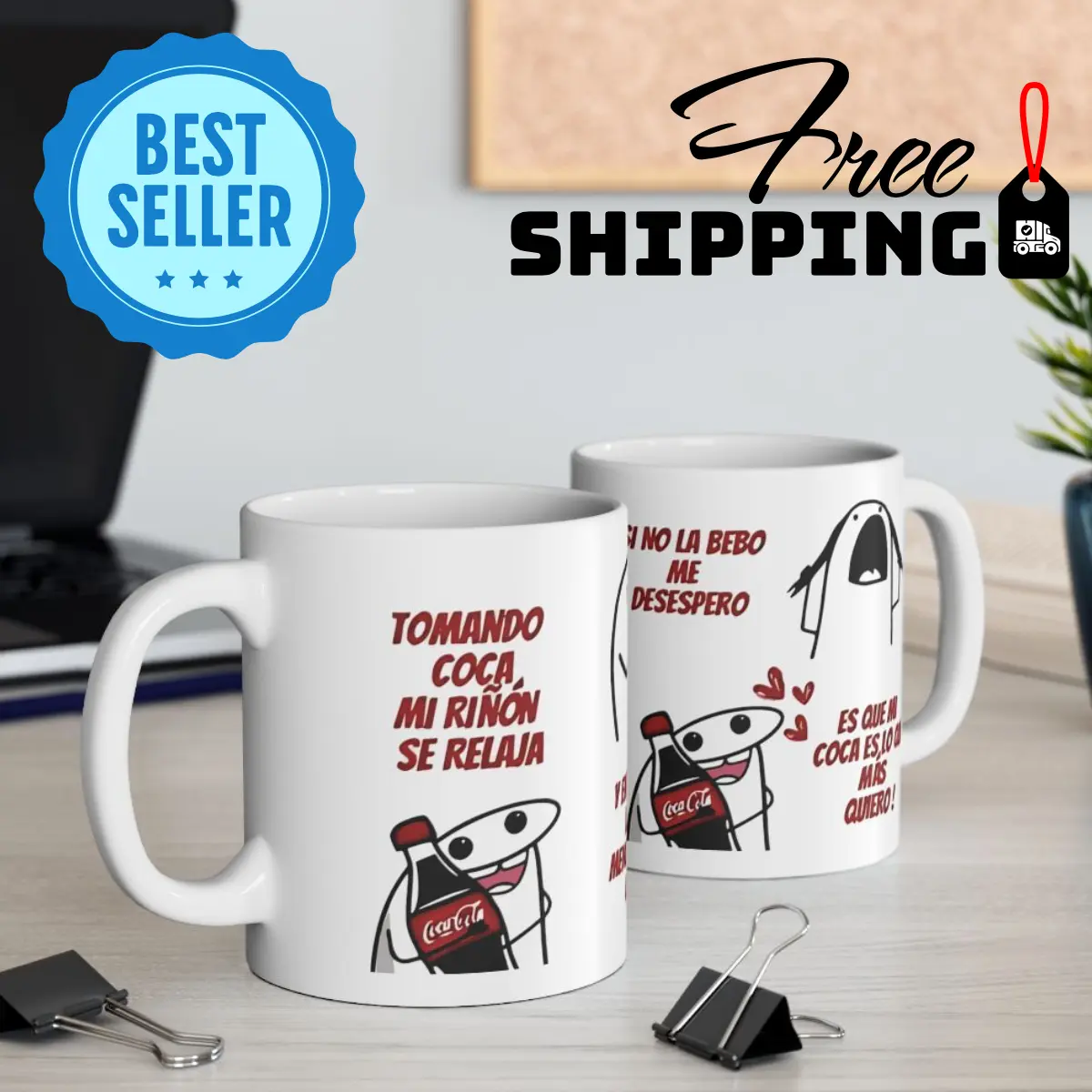 Tomando coca mi riñon se relaja | Funny Flork Coca-Cola Coffee Mug | White Ceramic Mug | Humorous Drinkware | Perfect Gift for Meme Lovers