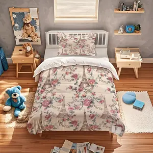 Romantic Paris Themed Pattern Duvet Cover, Soft, Comfortable And Durable Bedding, Suitable For Bedroom Decoration Gifts For Teenagers And Adults, Including 1 Duvet Cover And 1 Or 2 Pillowcases Without Core And Pillow