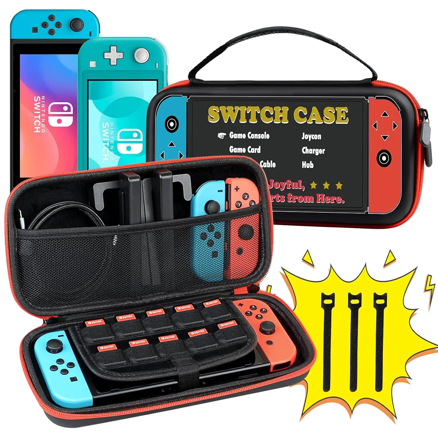 X-SBB11 Hard Shell Protector Carrying Case for Nintendo Switch OLED/LITE - Slim, Light, Smooth Portable Bag with Handle, Strap, Zip Mesh Pocket for Console, Joycon, Gaming Accessories - Plane Travel, Birthday Gift for Girls, Nylon