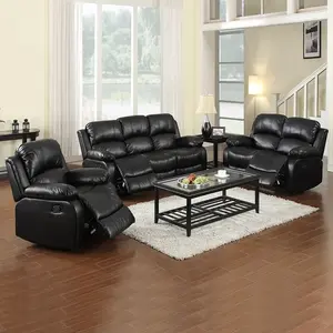 Black Faux Leather 3-Piece Reclining Sofa Loveseat & Armchair Set with Deep Cushion Support & Easy Clean Fabric for Modern Home Comfort