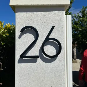 1pc 5inch Modern Black Metal House Numbers, Floating Mount, Outdoor Address Numbers